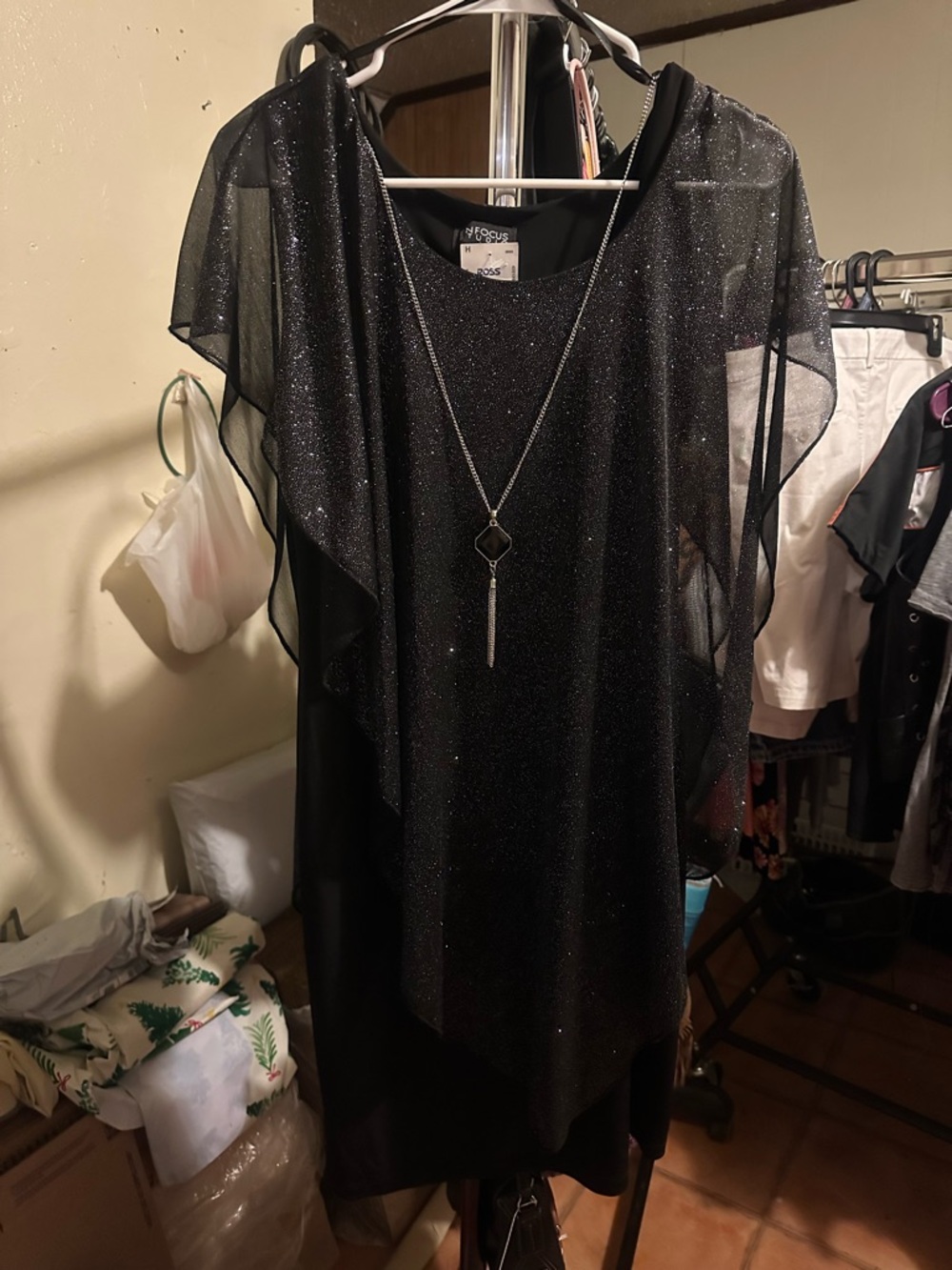 Enfocus Studio Black Sparkle Asymmetric Mini Dress